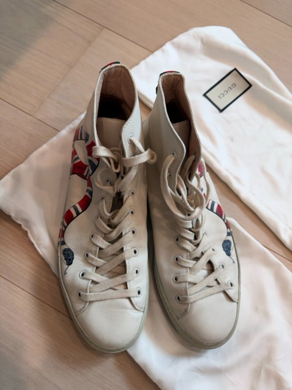 Gucci Major Kingsnake High Top Sneakers White Leather Men's Size 8 (US 8.5) Ital - Picture 5 of 10